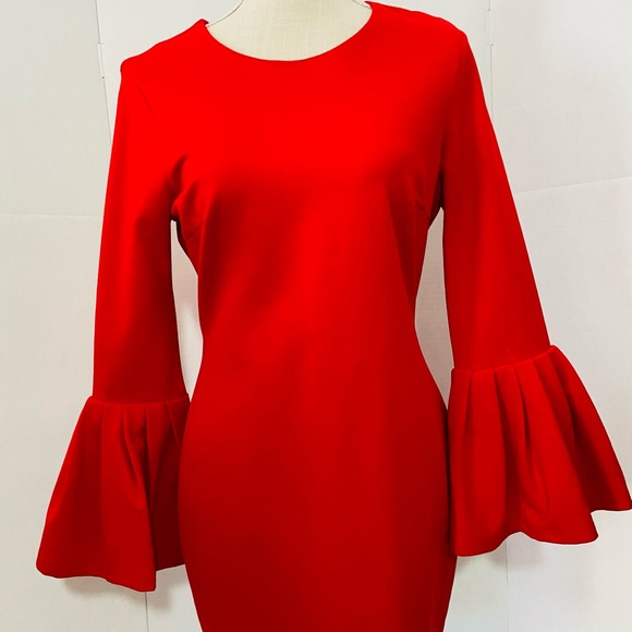 Lulus Dresses & Skirts - Lulu's Red Long Sleeve Dress with Flared Cuffs size Large Perfect for Valentines